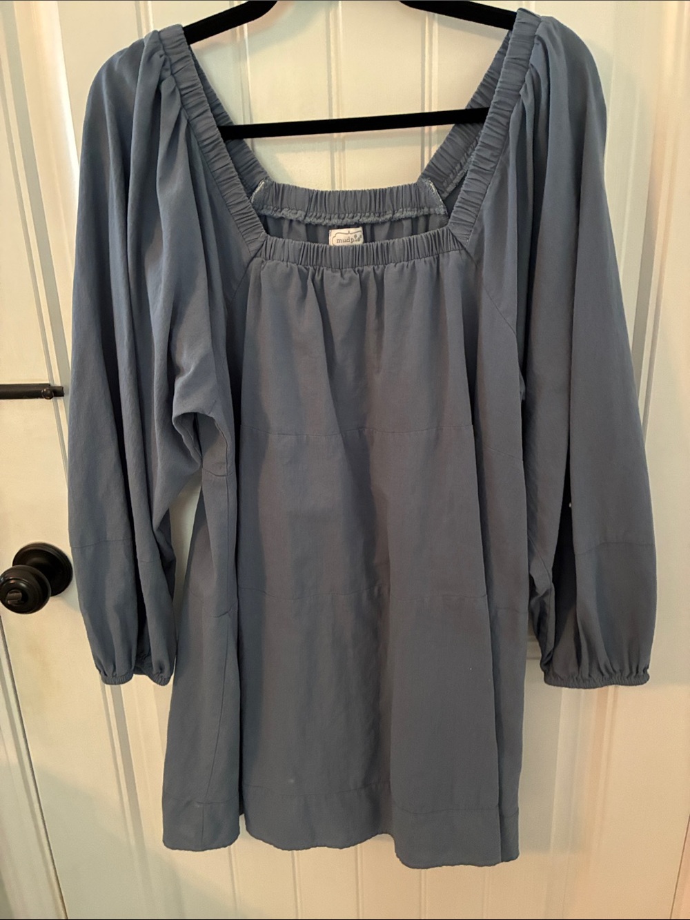 Mud Pie Dusty Blue Square-Neck Tiered Dress